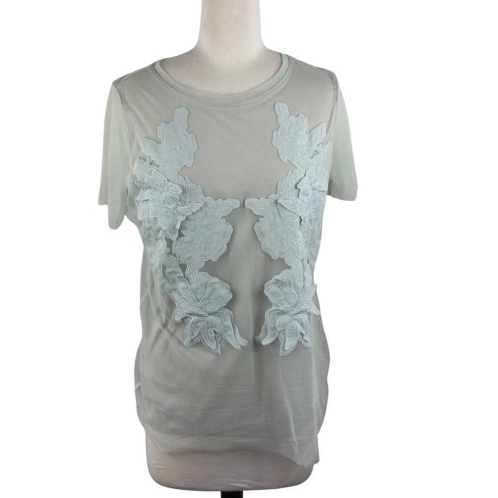 Simply Vera Vera Wang Sheer Mint Top with Floral Details, Size Medium